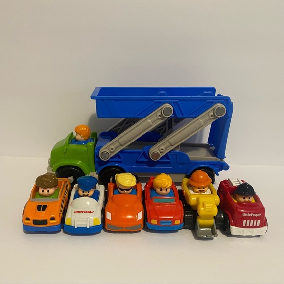 Fisher Price Little People Wheelies Ramp n Go Car Carrier Hauler with 6 Cars - Picture 4 of 10